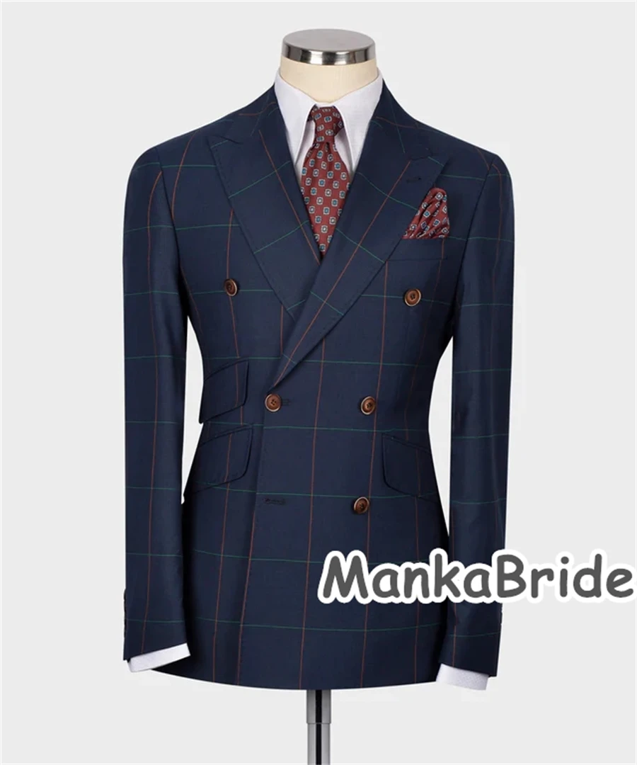 Double Breasted Classic Navy Blue Men's Suits Wedding Groom Tuxedo Winter/Autumn Business Wear Prom Party Elegant Male Suit