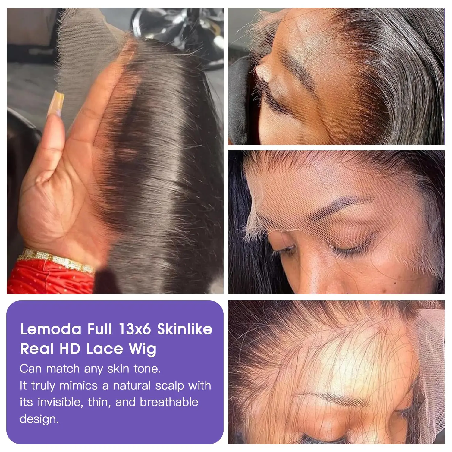 Lemoda كامل 13x6 SKINLIKE ريال HD الدانتيل كامل الباروكات الأمامية 15A البرازيلي مستقيم شعر بشري لعذراء الباروكات 200% الكثافة المتوترة ينتهي #2
