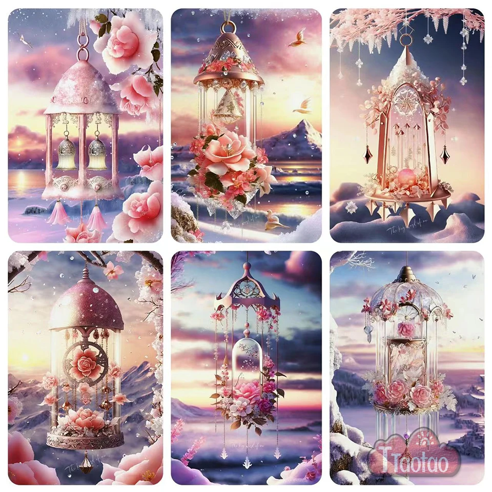 5D Natural Rose Flower Wind Chime Diamond Painting DIY Square Round Mosaic Dreamcatcher Rhinestone Cross Stitch Handmade Puzzle