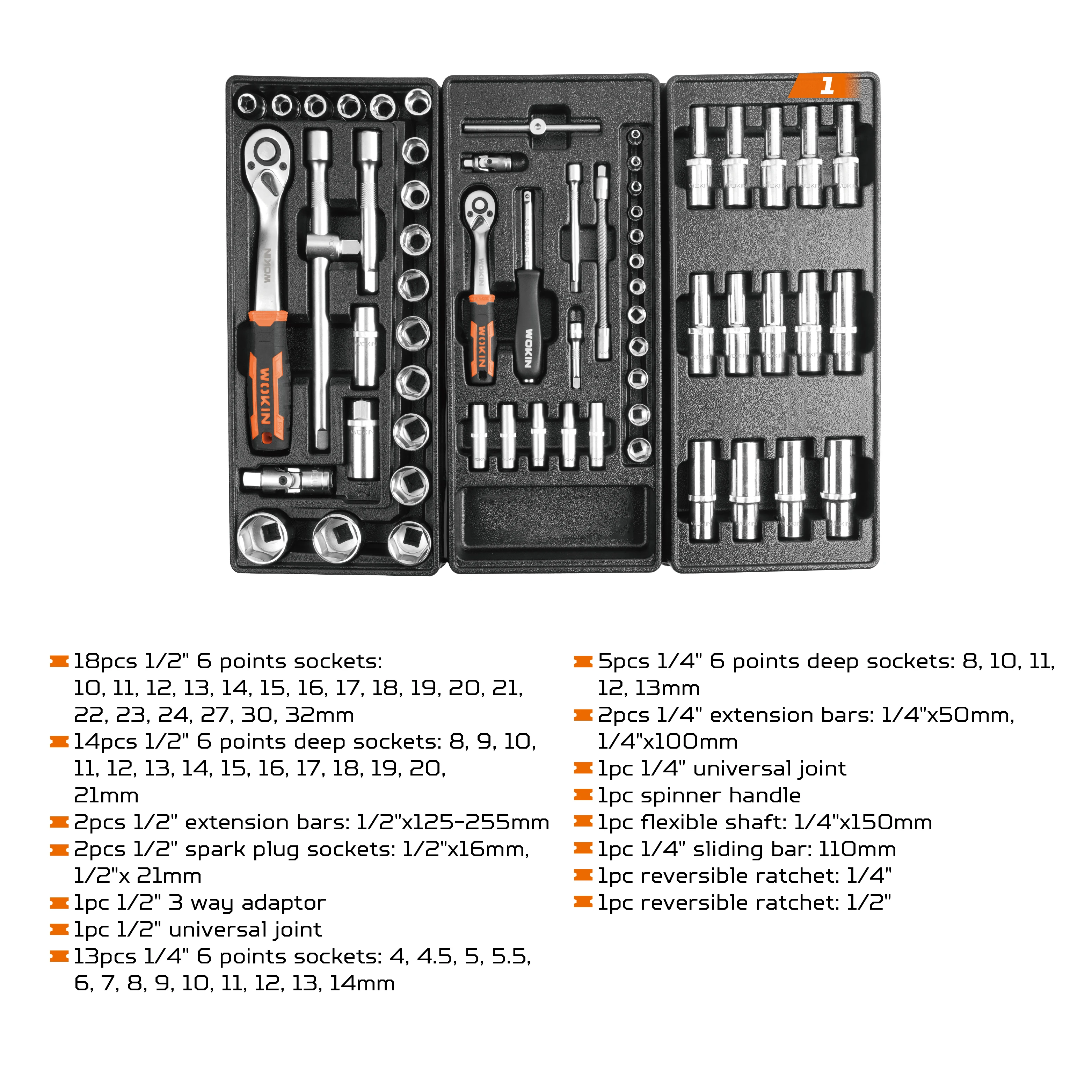 WOKIN 901510 Mechanic Tools Auto Kit Industrial 163pcs Roller Cabinet Hand Tools Set