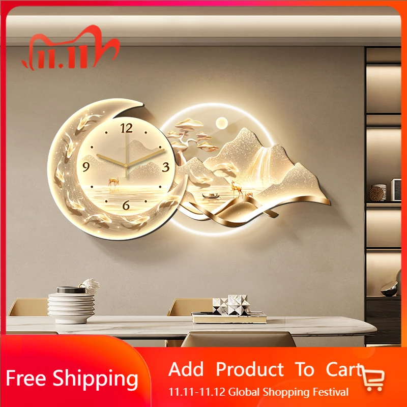 

Chinese Style Silent Wall Watch Led Art Mural Design Modern Wall Watch Luxury Digital Big Size Horloge Living Room Decoration
