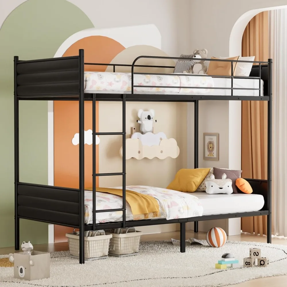 Metal Bunk Bed Twin Over Twin, Convertible Into 2 Individual Twin Bunk Beds, Twin Size Bed with Removable Ladder