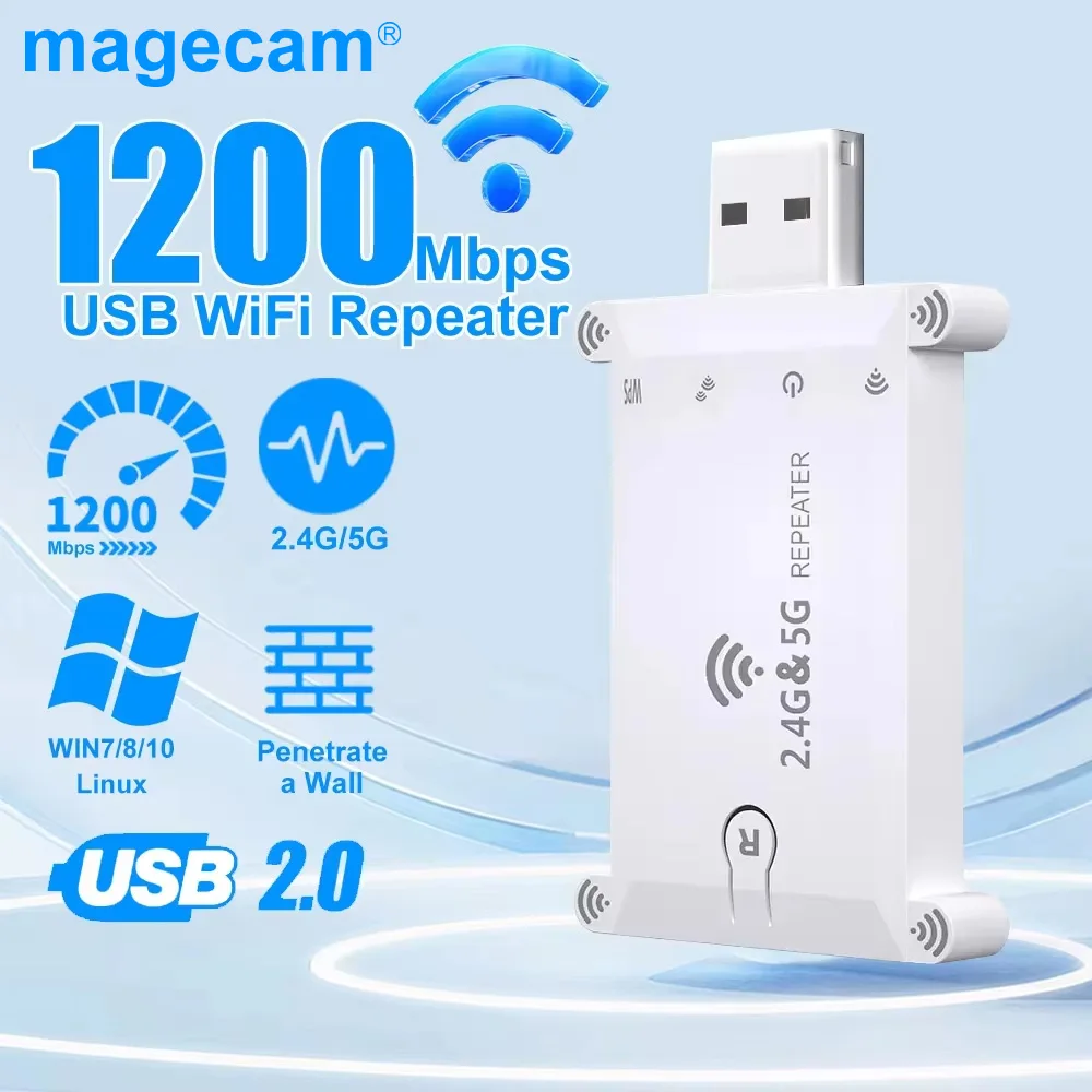 

Magecam 2.4G/5G USB Wifi Repeater Dual Band 1200M Wireless Signal Amplifier Wifi Booster Long Range Amplifer Network Extension