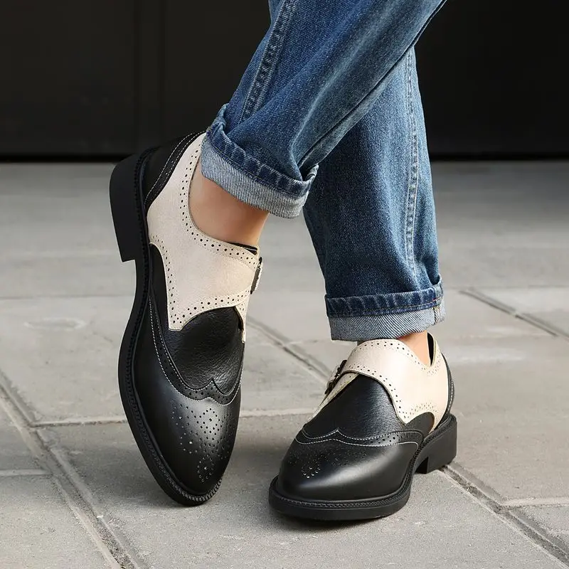 REAVE CAT Brown Female Male Flats Round Toe Slip On Belt Buckle Mixed Color Comfort Leisure Daily Shoes Footwear Plus Size 47 48