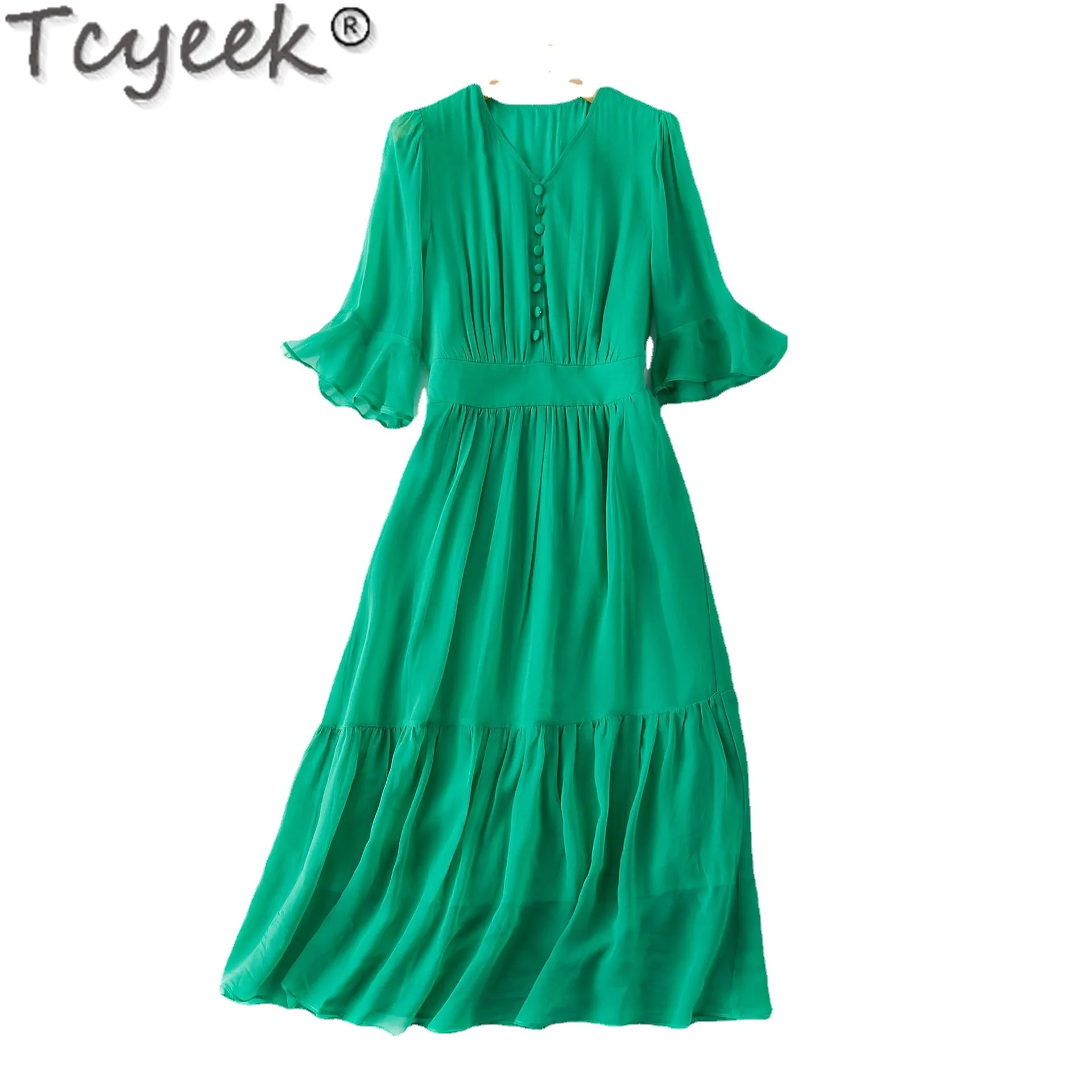 Tcyeek Real Silk Beach Dress Long Dresses for Women 2024 Elegant and Pretty Women's Dresses Summer Clothes Vestidos De Mujer image 5