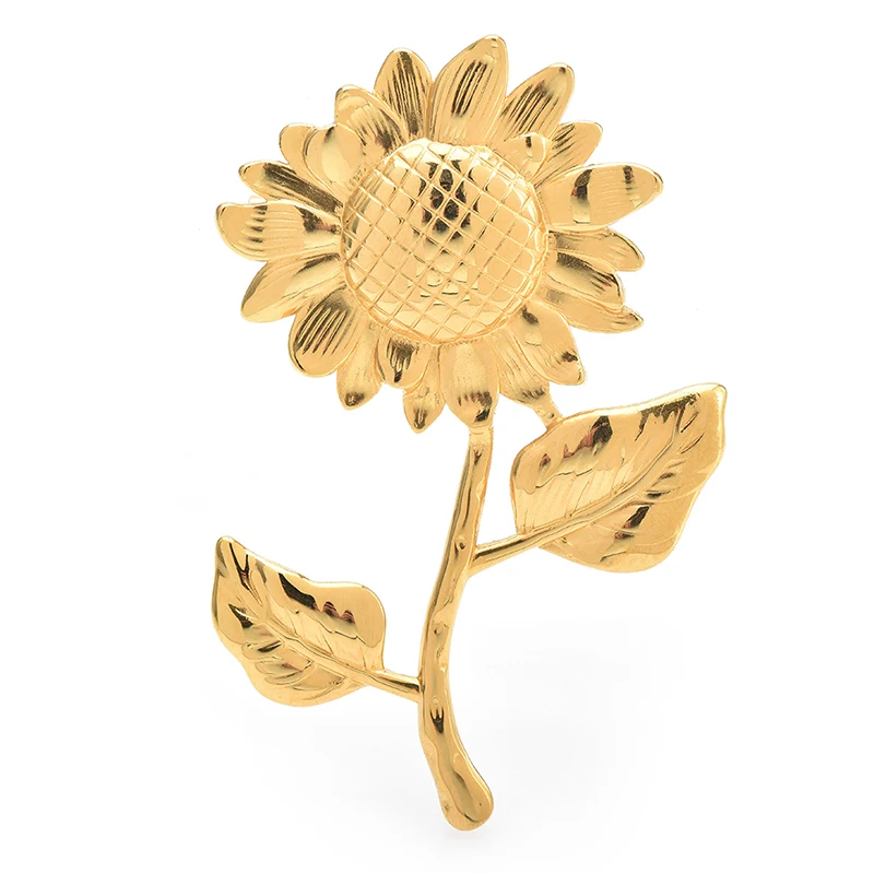 Wuli&baby Stainless Steel Sunflower Brooches For Women 2-color Easy-match Plants Party Office Brooch Pins Gifts