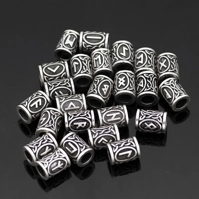 24 Pcs Vintage Silver West for Coast Paracord Norse Viking Rune Metal Beads DIY Antique Bracelet Hair Beards Jewelry Mak