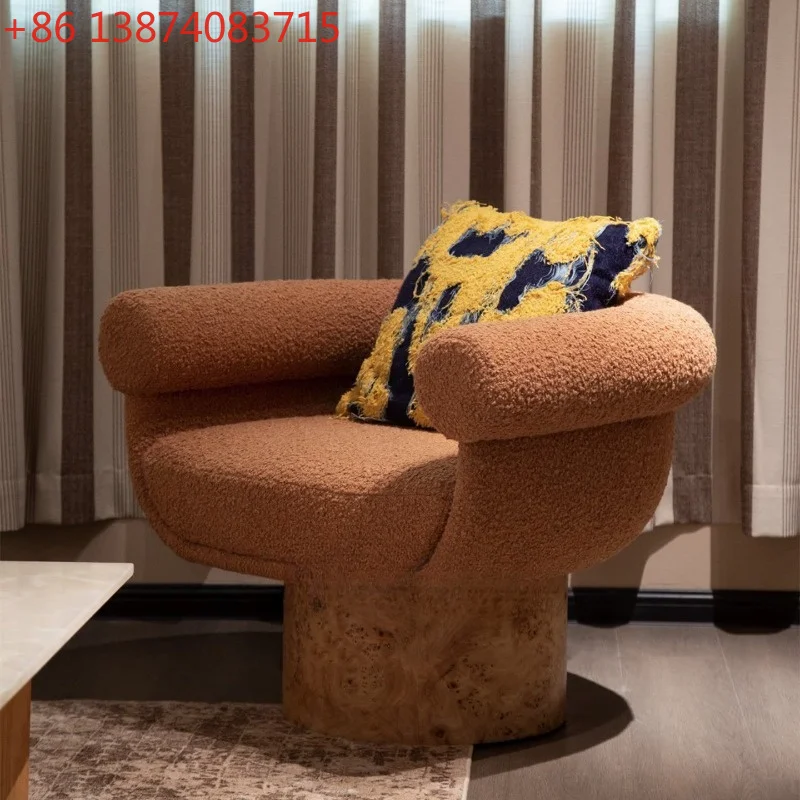 Medieval wabi-sabi wind living room teddy velvet sofa chair, creative tree pattern base casual single chair