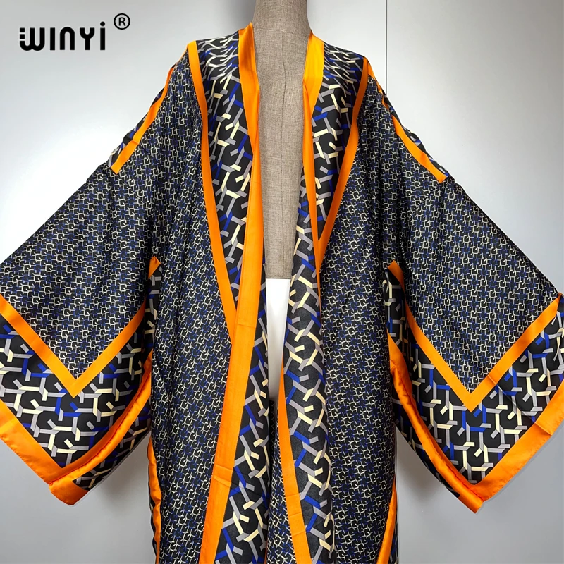 WINYI كيمونو المرأة الأفريقية الصيف مسلم طباعة سترة الإناث بلوزة فضفاضة عباية الشاطئ عادية التستر بوهو فستان حفلة قفطان