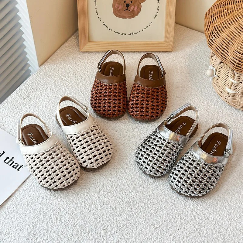 

2025 шлепанцы для маленьких девочек и мальчиков, детские плетеные летние сандалии на резинке, пляжная обувь принцессы в богемном стиле, детская обувь на мягкой подошве на плоской подошве