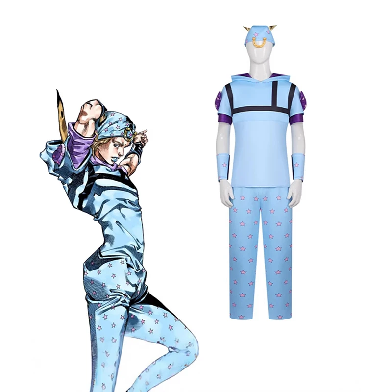 

Anime JoJo Adventure Role Play Johnny Joestar Cosplay Costume Adult Halloween Carnival Party Fancy Uniform Top Pants Hat Outfit