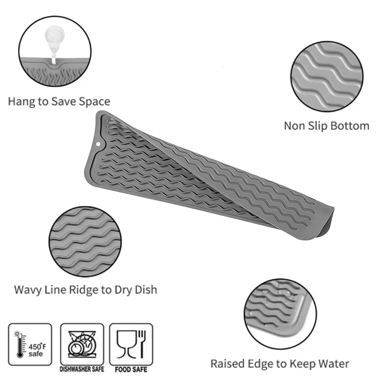 Tappetino per asciugare i piatti per uso multiplo, facile da pulire, ecologico, tappetino in silicone resistente al calore per bancone della cucina Grigio-B Durevole
