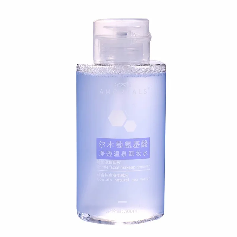 Amino Acid Makeup Remover Water 500ml, 3-in-1 for Face Eyes & Lips, Press-Type Pump Bottle, Gentle