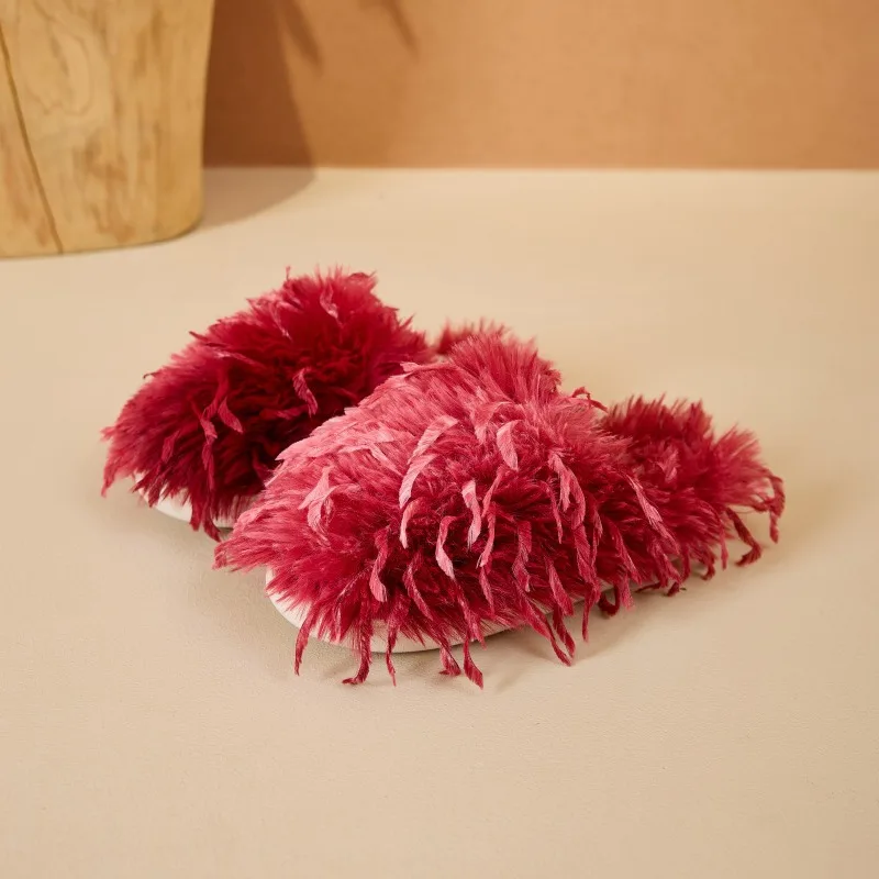 

New Fashionable Autumn and Winter Woolen Slippers for Women's Home Use, Thick-soled Anti-slip and Fleece Warm Cotton Slippers