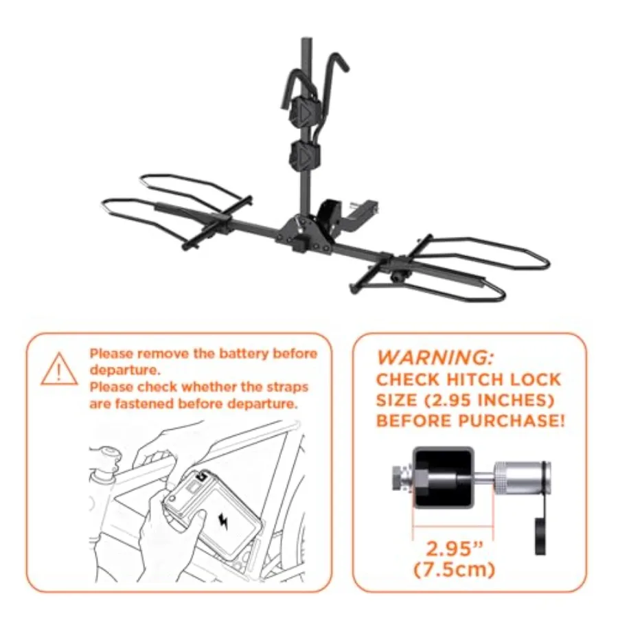 رفوف الدراجة لـ Ebikes رف الدراجة ذات الإطارات الدهوية لدراجة Tow Hitch 2Bike بسعة 160 رطل رف الدراجة الإلكترونية الثقيلة Wobble Free Smar