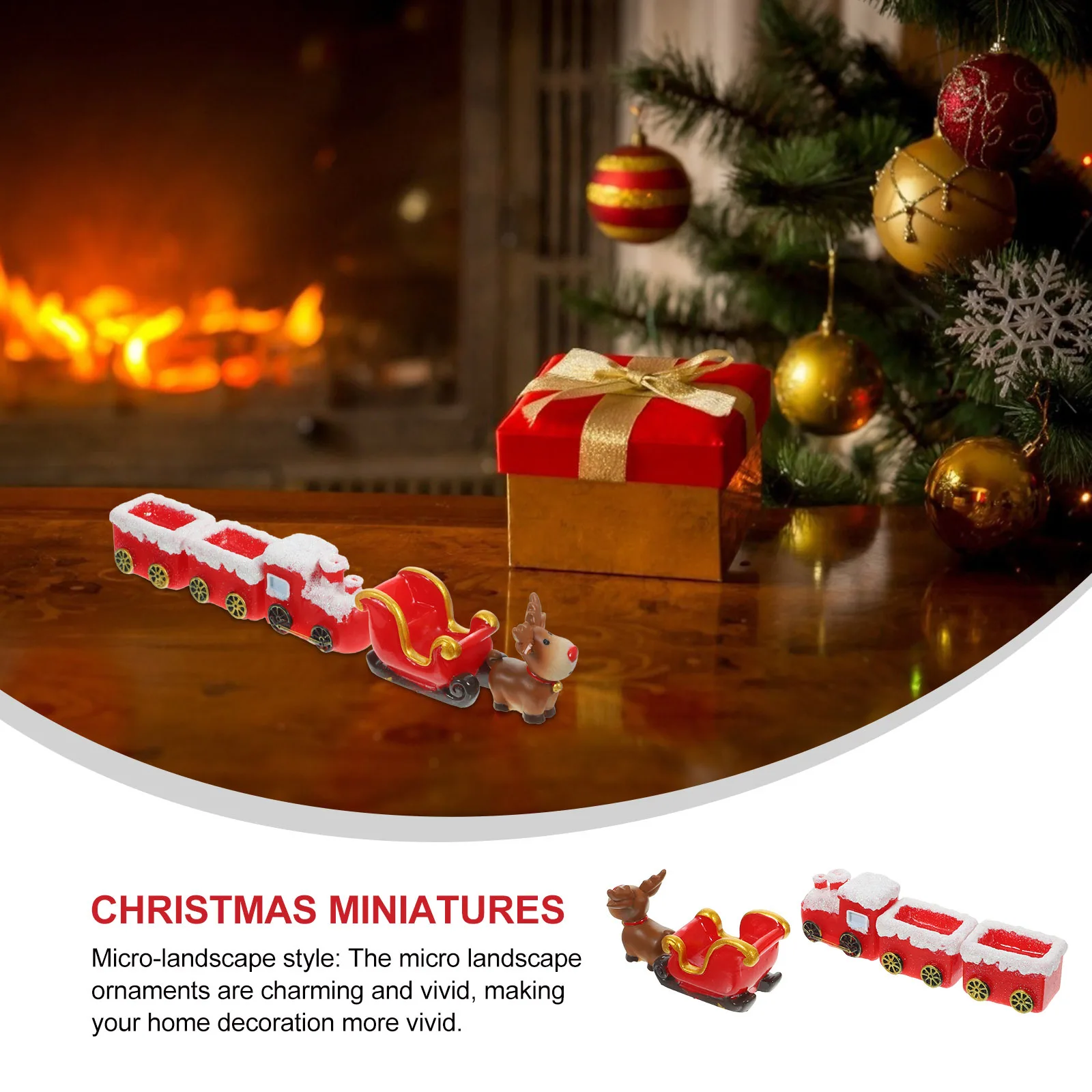 

1 set 1 Set Pcs Miniature Deer Sleigh Ornament Resin Christmas Village Decor Kit Festive Home Decoration Miniatures For Crafts