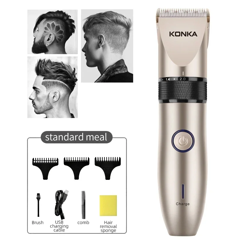 KONKA Hair Clipper Electric Trimmer USB Rechargeable Adjustable Length Ceramic Blade Men's Clipper