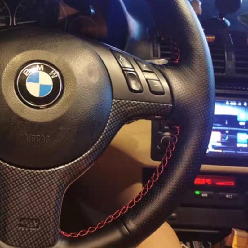 Custom Car Steering Wheel Braid Cover Non-slip Genuine Leather 100% Fit For BMW M Sport E46 330i 330Ci E39 540i 525i 530i M3 E46