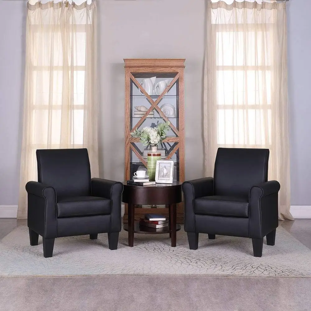 

Accent Chair Set of 2, Mid Century Modern Living Room Chair, Upholstered Comfortable PU Leather Armchair for Bedroom, Office or
