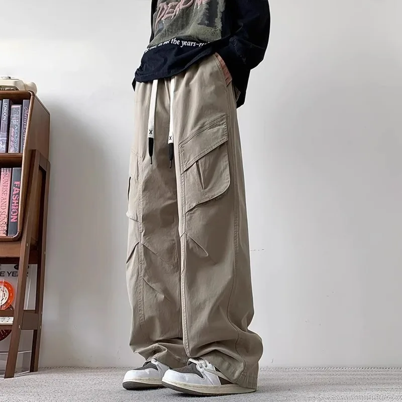 Spring and Autumn's New American Streetwear Brand Large-sized Cargo Pants Men's Loose Straight-leg Pants Trendy Casual Pleated