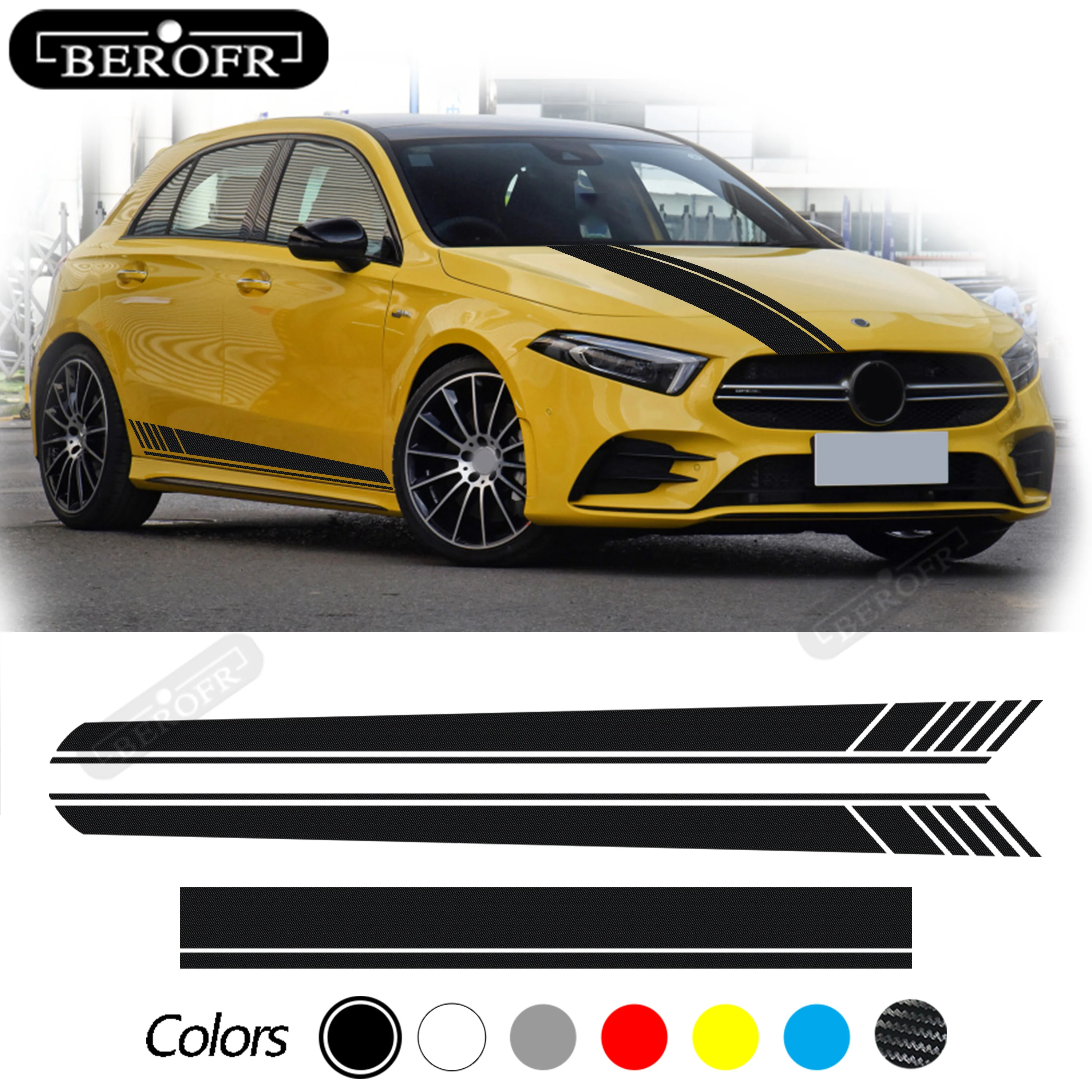 For Mercedes Benz A Class W177 V177 A35 A45 A45S W176 AMG Edition 1 AMG Car Hood Decals Both Side Stripes Skirt Auto DIY Sticker