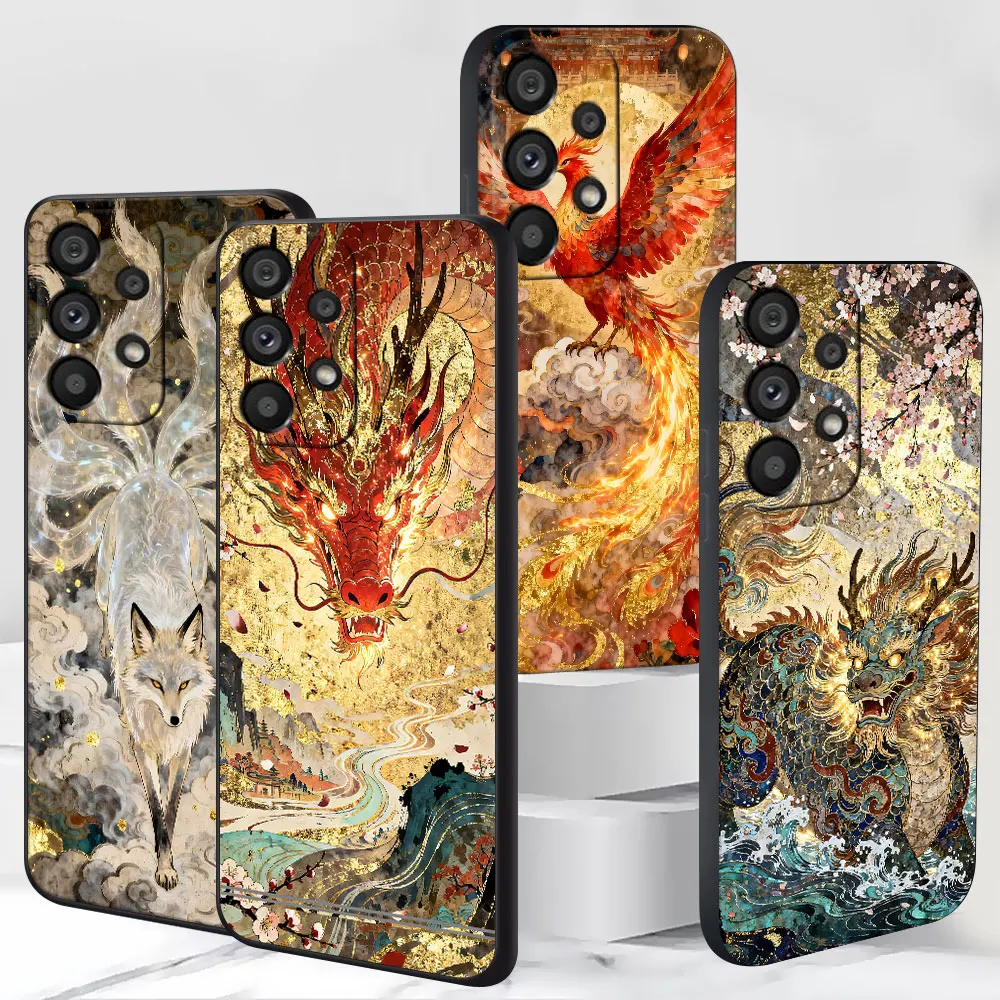

Nine-tailed Fox Dragon Case for Samsung Galaxy A30s A10 A10s A20 A20s A70s A06 A9 A40 A7 A8 A04s Black TPU Frosted Phone Cover