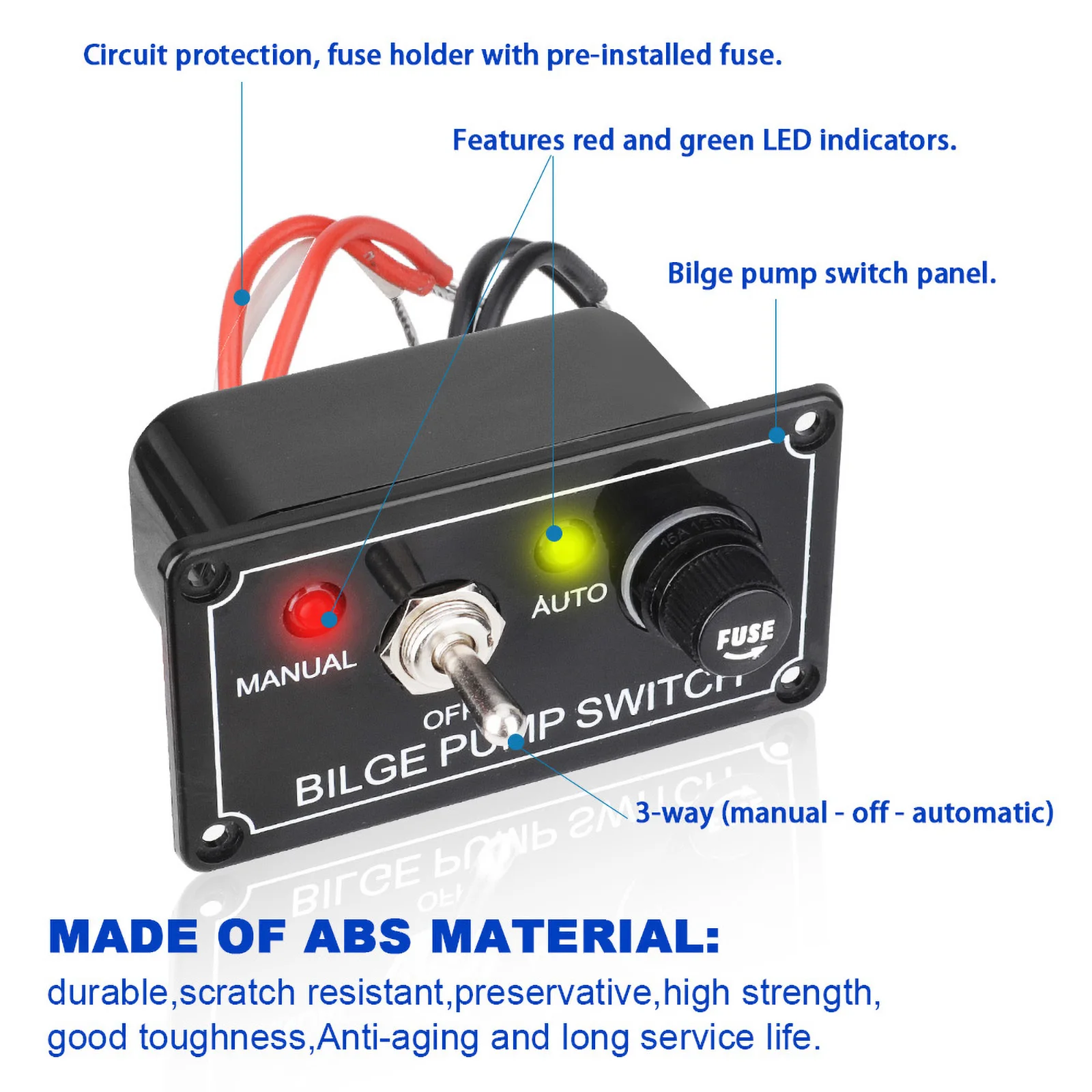 

3 Way Professional Marine Pump Switch Panel DC 12V Waterproof With Fuse LED for Boat Yacht RV Truck Camper Van Bilge wholesale
