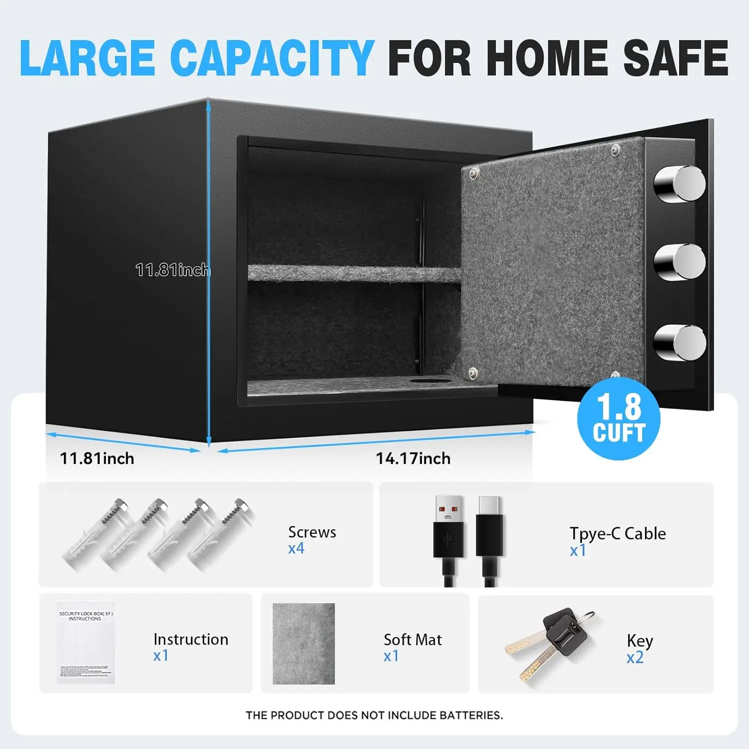 2.0 Cu Ft Fireproof Safe for Home, Safe Box with Biometric Fingerprint Lock, Digital Keypad, Removable Shelf & Keys, Home and Of