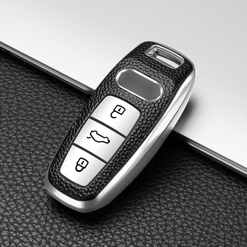 

Leather + TPU Car Remote Key Cover Case For Audi A3 A4 B9 A6 C8 A7 S7 4K A8 D5 S8 Q7 Q8 SQ8 E-tron 2018 2019 2020 2021