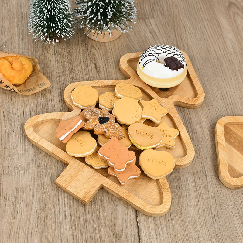 Bamboo Serving Tray Kitchen Accessories Dinner Plate Dried Fruit Plate Christmas Tree Shaped Tray Merry Xmas New Year Noel Gift