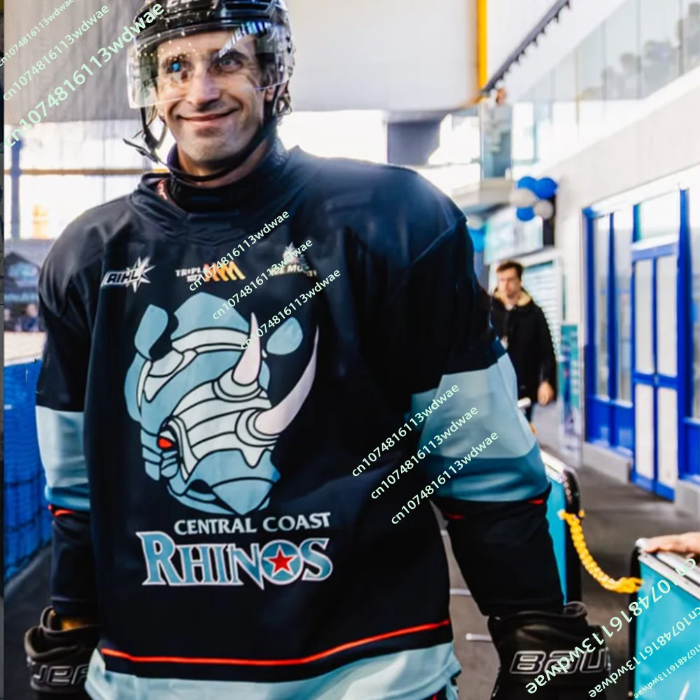 

НОВАЯ Хоккейная Футболка AIHL Australia Central Coast Rhinos 2026 для мужчин, 3D-печать, длинный рукав, спортивная, повседневная, быстросохнущая, для мотоспорта