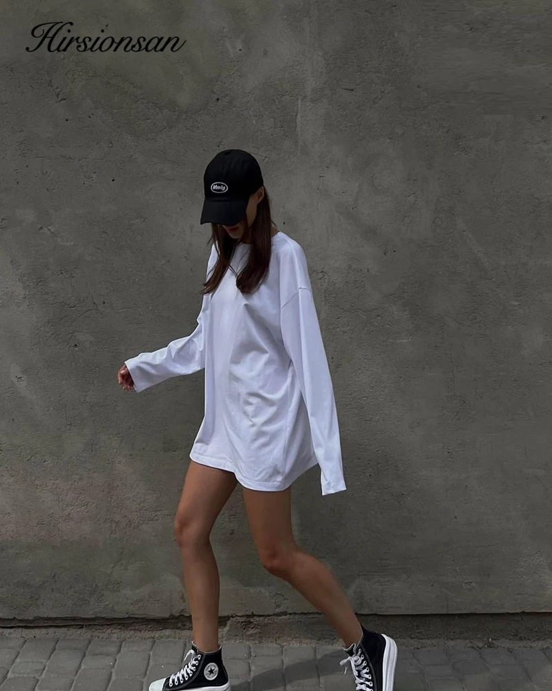 

Hirsionsan Basic O-neck 100% Cotton T Shirt Women Loose Oversized Pullover Chic Cusual Tees Female Tops Soft Girls Clothing