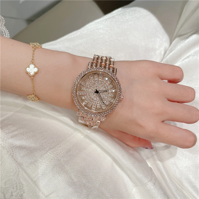 Women\'s Watches Fashion Bling Casual Ladies Clock Female Quartz Gold Watch Crystal Diamond For Woman montre femme A303