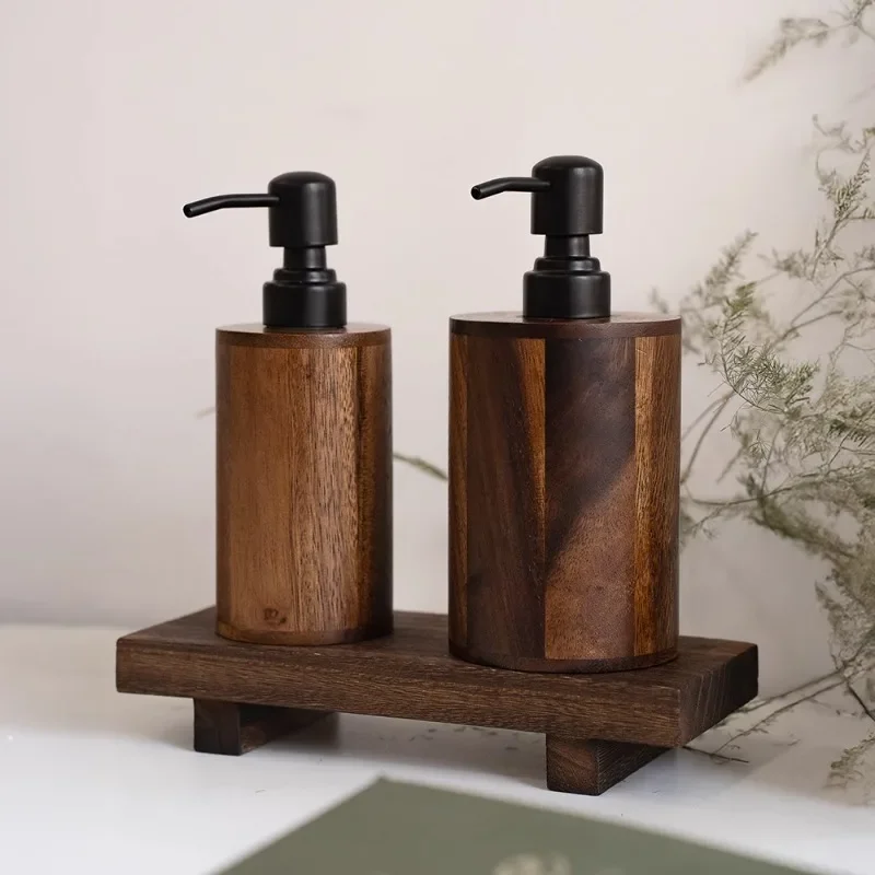Dispensador de Loción de Lujo de Madera de Nogal Tipo Prensa, Botella Vacía para Hotel, Dispensador de Jabón Líquido, Botella de Loción para Lavabo, Accesorios de Baño