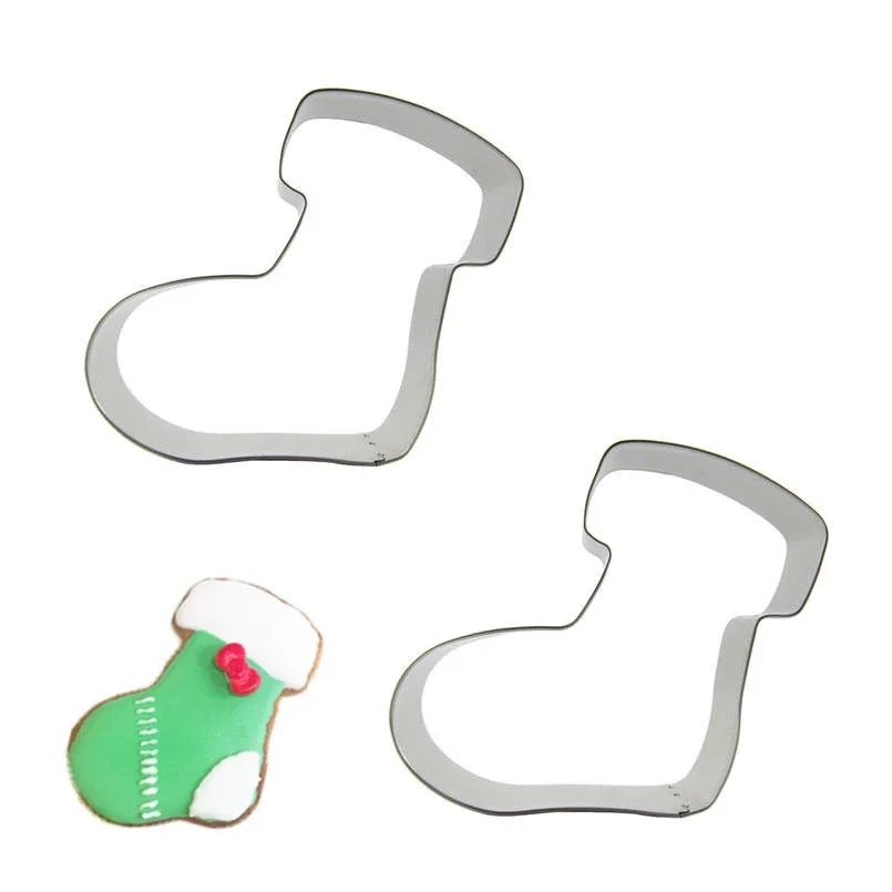 2 pcs Christmas boots shape biscuit cutter biscuit embossing embossing machine syrup cake chocolate stainless steel baking mould