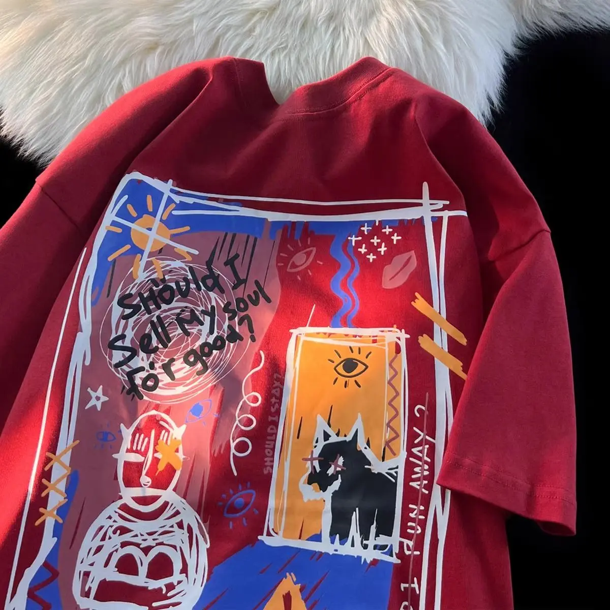 

cartoon Fun Eye Short Sleeve Tees Women Harajuku Japanese Fashion Vintage Hip Hop Cotton Black Top 2024 Y2k Men T Shirts