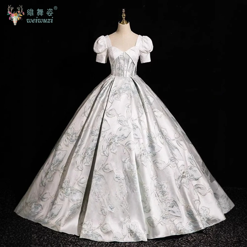 Mooie vintage bloem hoge taille gezwollen jurk mode avondfeest verjaardag afstuderen formele gelegenheid jurk podiumprestatie