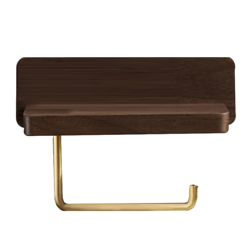 

Wooden Toilet Paper Holder Black Walnut Smooth Surface Multiple Functions Bathroom Dispenser Mountable Environmental