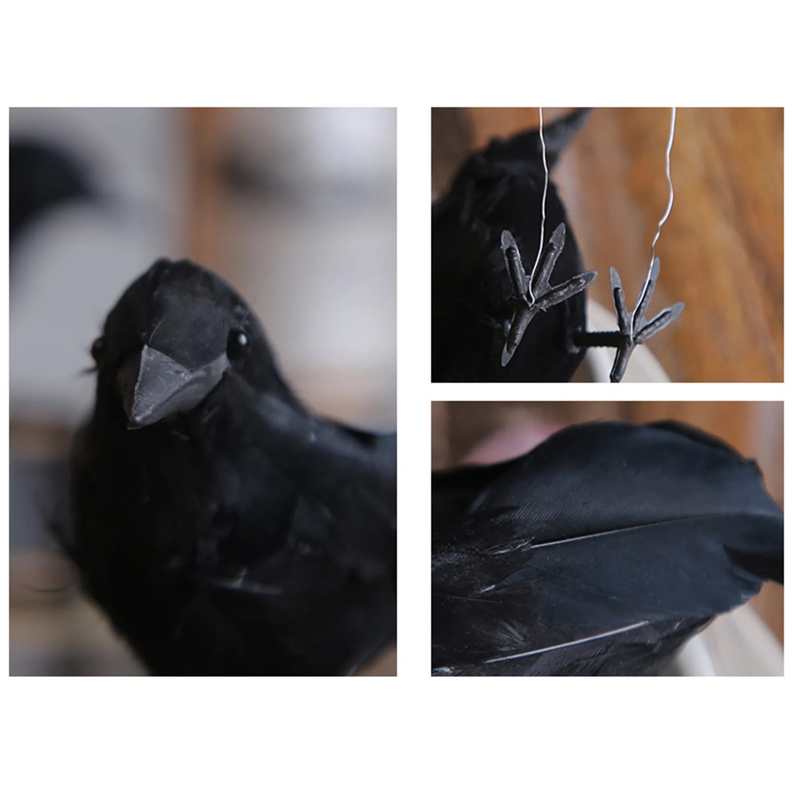 Realistic Crow Ornament Lifelike for Halloween Party Gothic Raven Prop Black Feather Bird Decor Haunted House Accessories