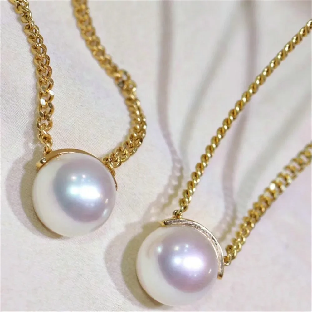 

DIY Pearl Accessories S925 Sterling Silver Set Chain Empty Gold Silver Pendant with Silver Chain Fit 11-14mm Circle L154