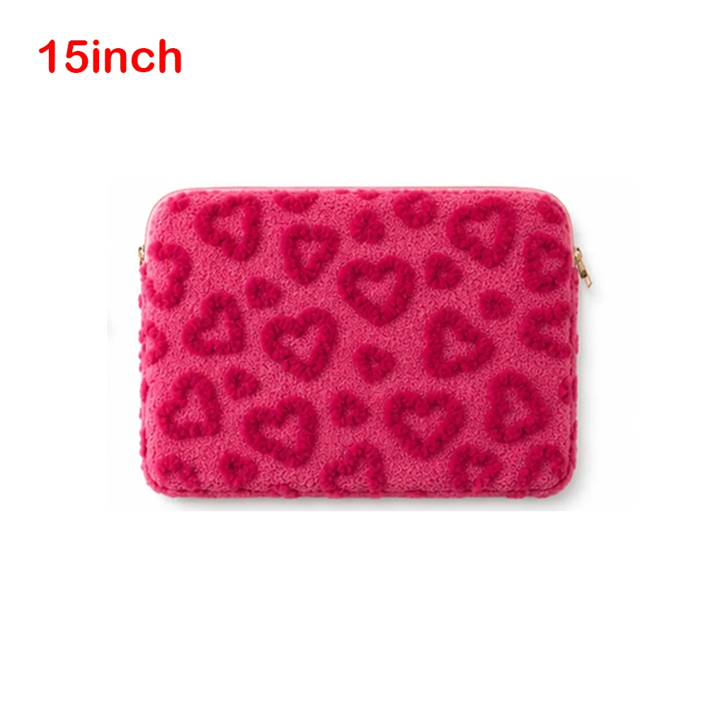 11/13/15inch Laptop Sleeve Plush Heart Pattern Tablet Sleeve Soft Texture Zipper Closure Protective Device Case Tablet Storage