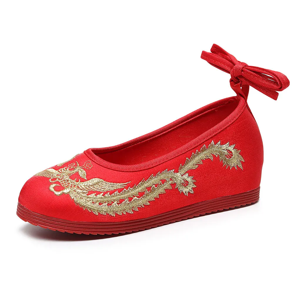 Veowalk VintageAnkle Strap Chinese Style Women Embroidered Red Wedding Shoes High End Elegant Ladies Comfortable Bridal Flat image 6