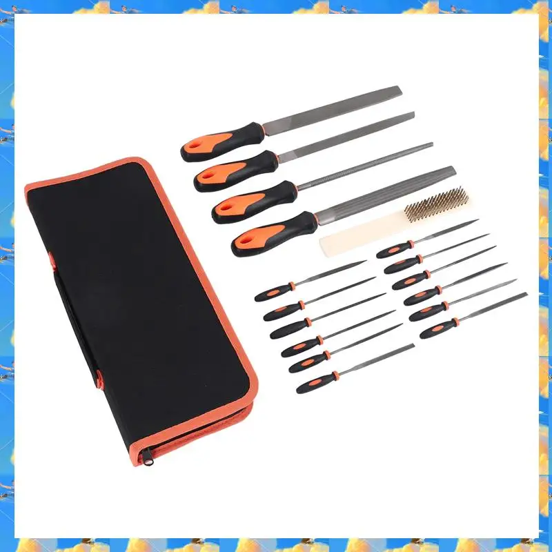 FTS 17 ชิ้นแฟ้มโลหะผสมปลอมแปลงชุดพร้อมกระเป๋าพกพา, ความแม่นยําแบน/สามมุม/ครึ่งรอบ/รอบไฟล์ขนาดใหญ่และ 12 ชิ้นต้องการ