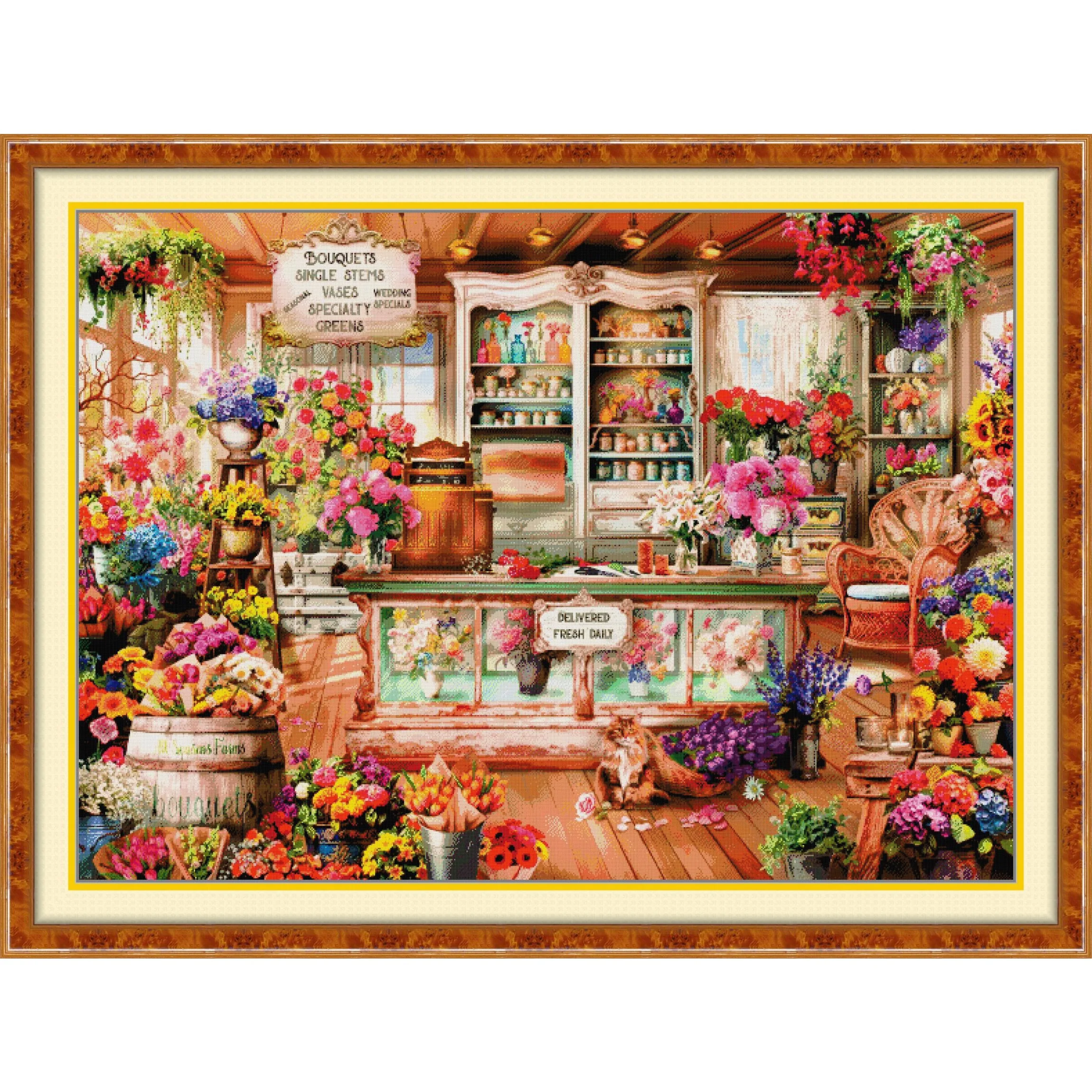

Soulgift News Pre-Printed Cross Stitch Kit, Stamped Aida Fabric with DMC Threads, Easy to Follow - Four Seasons Florist