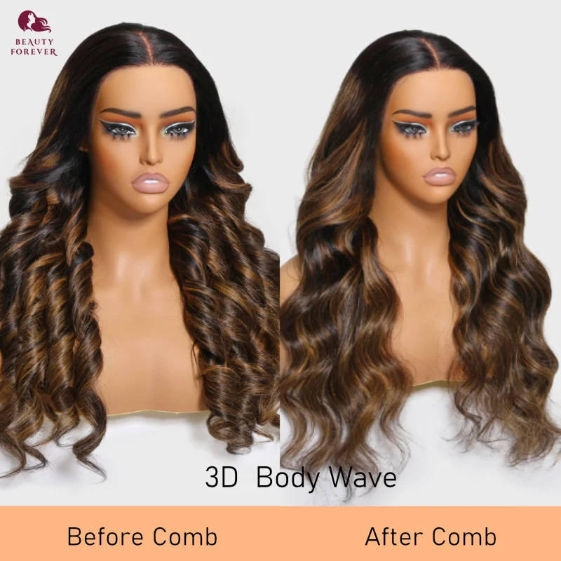 Beautyforever #FB30 Wear and Go Glueless Human Hair Wig Tiny Knots 3D Body Wave Balayage Brown Colored Lace Front Human Hair Wig