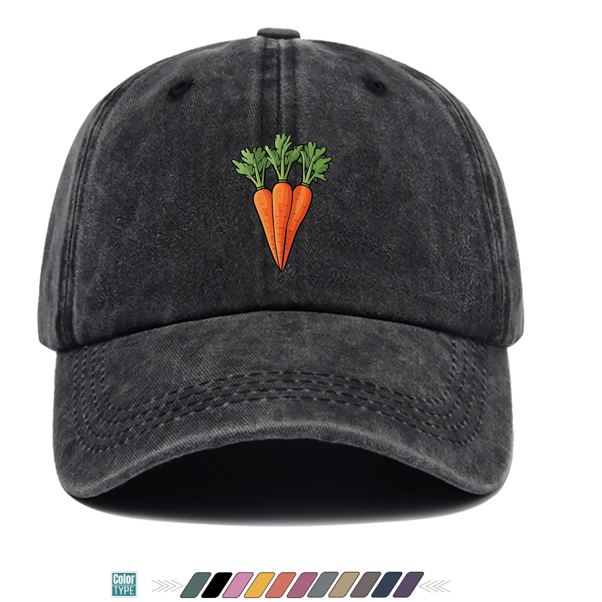 1pc Cartoon Carrot Print Baseball Cap, Fresh Vegetable Pattern Sun Hat, Fashionable Cute Breathable Cap, Unisex Adjustable Duckb