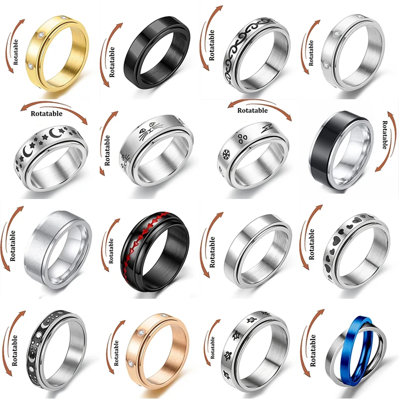 Fidget Spinner Ring Anxiety for Men Women Inlay Zircon Gold Color Rotating Rings 2025 Stainless Steel Anti Stress Jewelry Bague