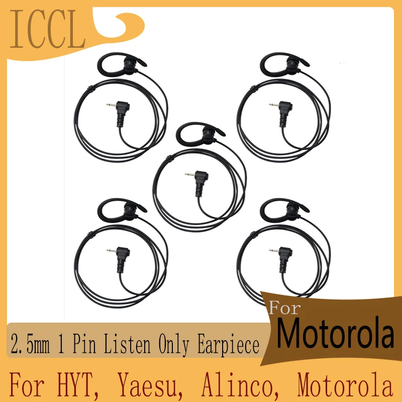 ICCL-1 Pin Listen Only Earpiece Headset, Earphone Compatible for HYT, Yaesu, Alinco, Motorola Walkie Talkies, 2.5mm, 5 Pcs