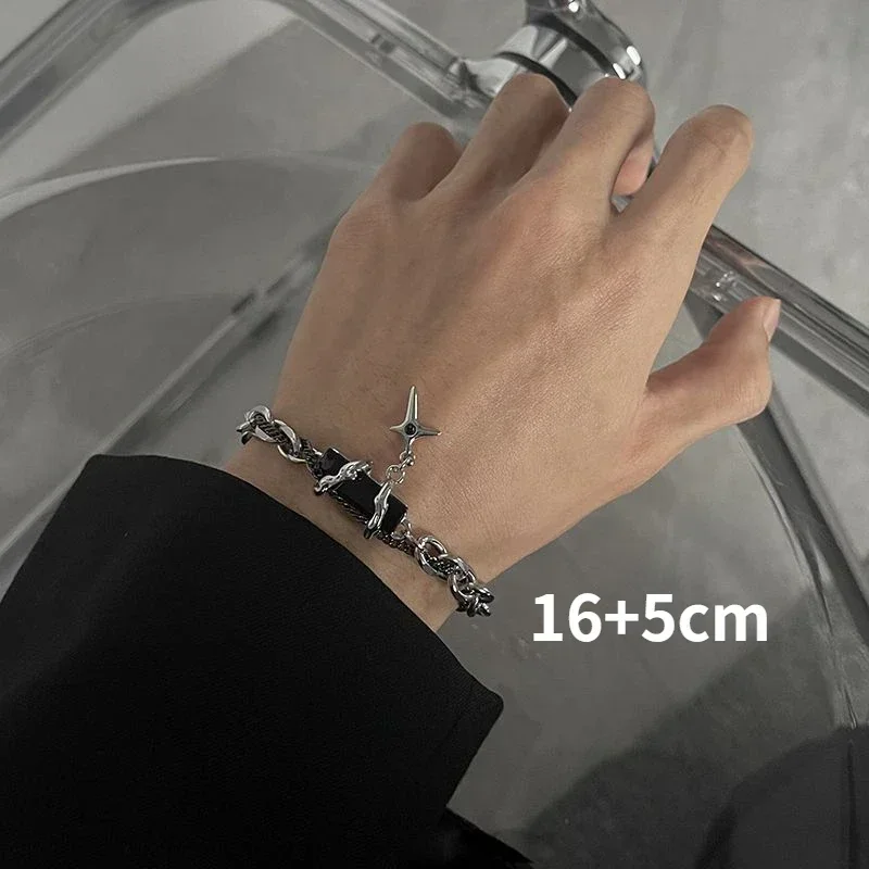 2024 Retro Black Zircon Star Necklace For Women Men Trend Titanium Steel Punk Nk Chain Unisex Jewelry New Couple Accessories
