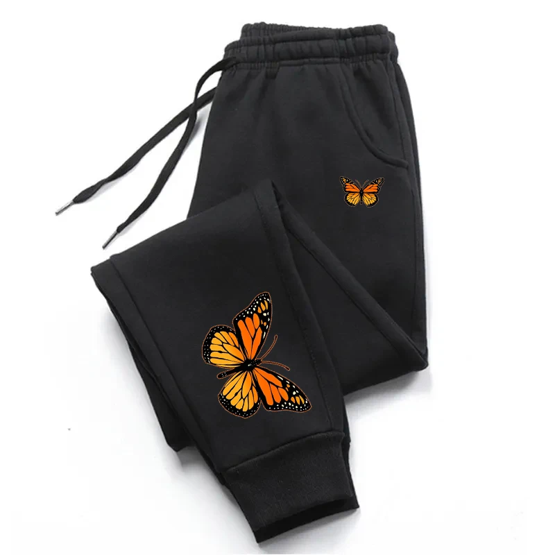 Butterfly print sports pants, fashion casual running pants, street elastic waist pants, soft all-match, hot sale